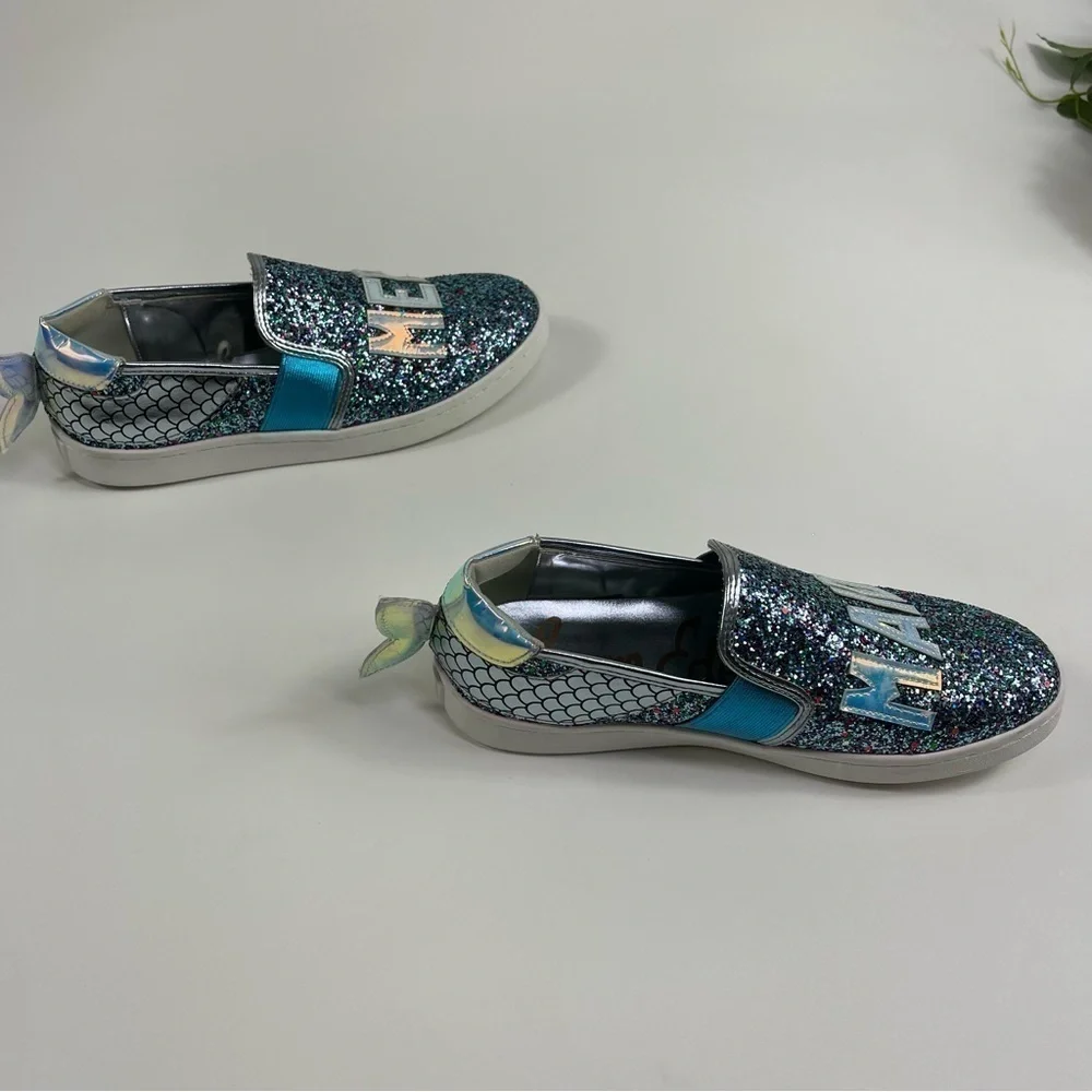 Sam Edelman Girls size 5 Slip on Sneaker Shoes Mermaid Blue Sparkle Glitter